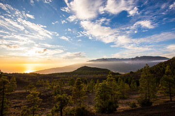 Spring sunset in Llano del Jable, La Palma Island, Canary Islands, Spain