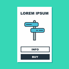 Filled outline Road traffic sign. Signpost icon isolated on turquoise background. Pointer symbol. Isolated street information sign. Direction sign. Vector