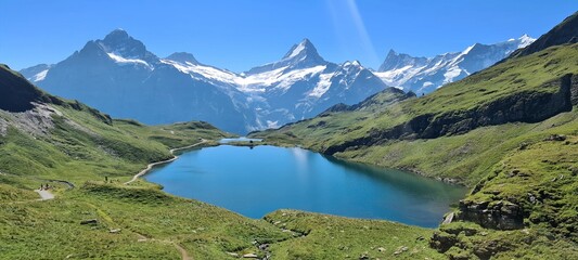 Fototapeta na wymiar Hike in the mountains in Grindelwald in Berner Oberland, Switzerland