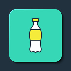 Filled outline Bottle of water icon isolated on blue background. Soda aqua drink sign. Turquoise square button. Vector