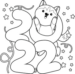 Happy new year coloring book with cute husky