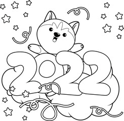 Happy new year coloring book with cute husky