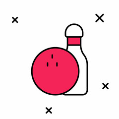 Filled outline Bowling pin and ball icon isolated on white background. Sport equipment. Vector