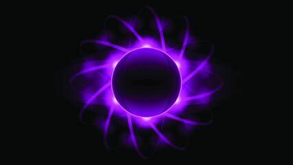 Sun Eclipse Purple Fire Dark Background Vector Moon Design Style Space Science Glow Light