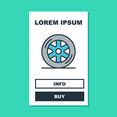 Filled outline Car wheel icon isolated on turquoise background. Vector