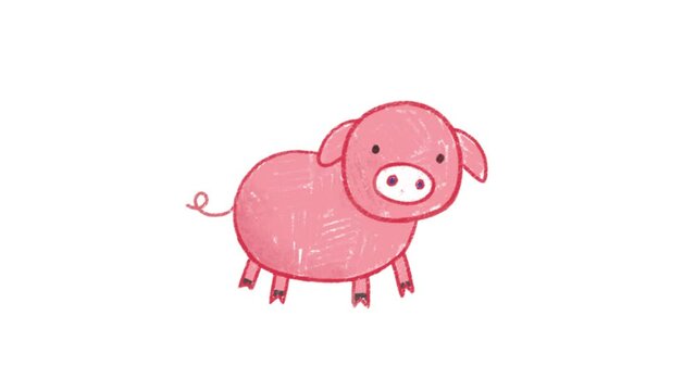 Pig smiling and swing animation cycle with mask, template for art class children’s tv shows. Luma matte.