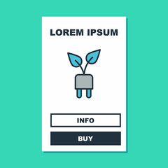 Filled outline Electric saving plug in leaf icon isolated on turquoise background. Save energy electricity. Environmental protection. Bio energy. Vector