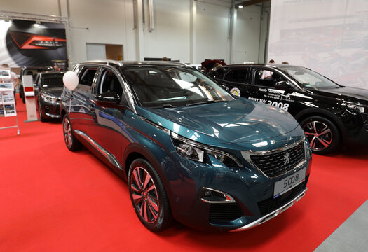Peugeot 5008 displayed at  MOTO SHOW in Cracow Poland. Exhibitors present  most interesting aspects of the automotive industry