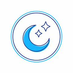 Filled outline Moon and stars icon isolated on white background. Cloudy night sign. Sleep dreams symbol. Full moon. Night or bed time sign. Vector