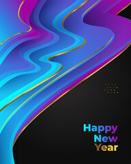 Happy New Year 2022 Banner or Poster with Colorful Fluid Background Design. New Year Celebration Design Template for Flyer, Poster, Brochure, Card, Banner or Postcard