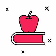 Filled outline Book with apple icon isolated on white background. Vector