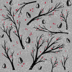 Winter trees and snow. New Year and Christmas pattern
