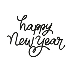 Happe New Year hand lettering calligraphy isolated on white background