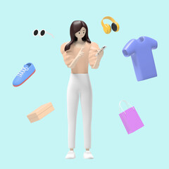 woman online shopping 3d illustration