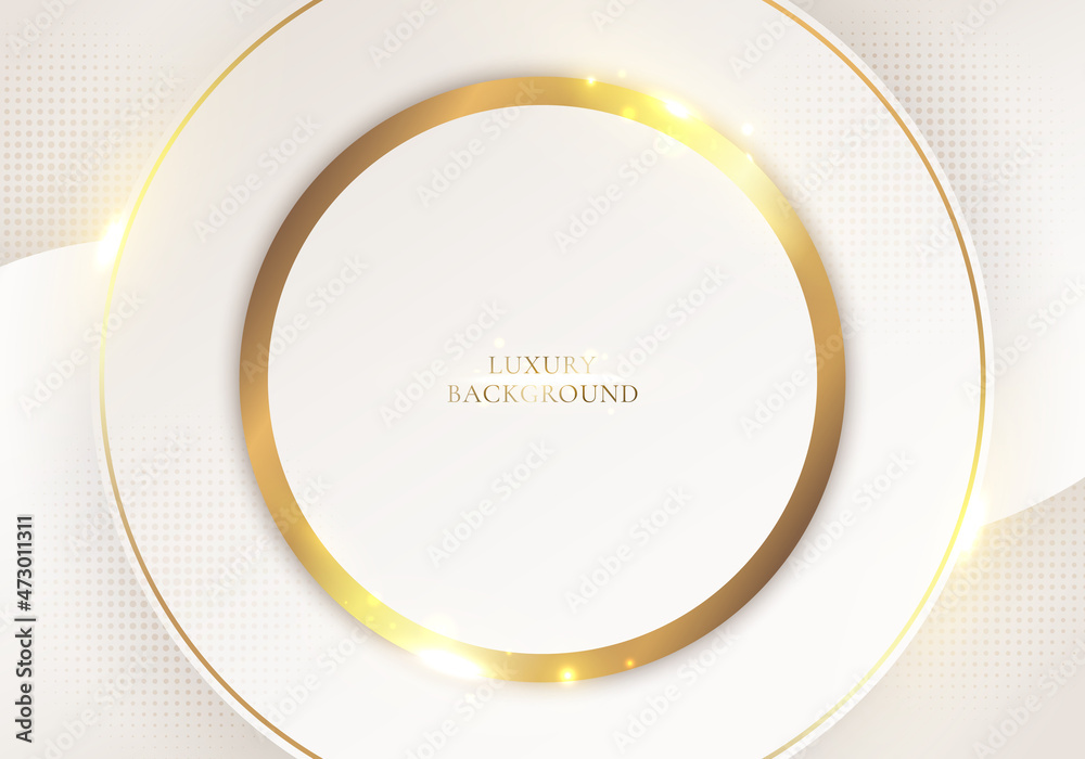 Wall mural abstract elegant white circle with golden lines rounded and light sparking on clean background