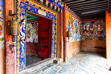 Fototapeta na wymiar Entrance of Gangtey Goemba Monastery in Phobjikha Valley, Central Bhutan, Asia