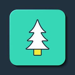 Filled outline Tree icon isolated on blue background. Forest symbol. Turquoise square button. Vector