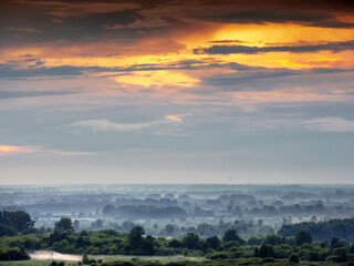 Example for tonal perspective from a high point of view. Haze over a provincial town