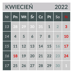 Kalendarium na rok 2022. Pliki gotowe do druku w CMYK. Możliwość edycji (zmiana kolorów, wstawianie fontów). Do wykorzystania np. na kalendarzu biurkowym typu 