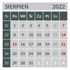 Kalendarium na rok 2022. Pliki gotowe do druku w CMYK. Możliwość edycji (zmiana kolorów, wstawianie fontów). Do wykorzystania np. na kalendarzu biurkowym typu "namiot".