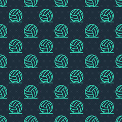 Green line Volleyball ball icon isolated seamless pattern on blue background. Sport equipment. Vector