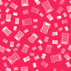 White line Musical instrument accordion icon isolated seamless pattern on red background. Classical bayan, harmonic. Vector