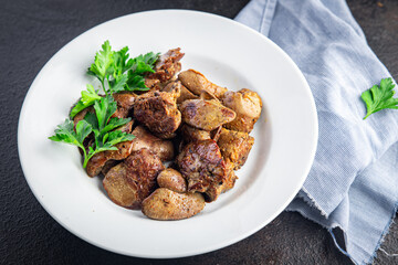 chicken liver offal fried stewed meal snack copy space food background 