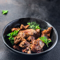 chicken liver offal fried stewed meal snack copy space food background 