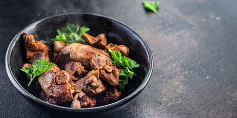 chicken liver offal fried stewed meal snack copy space food background 