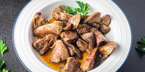 chicken liver offal fried stewed meal snack copy space food background 