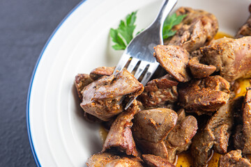chicken liver offal fried stewed meal snack copy space food background 
