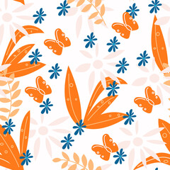 Obraz premium Seamless pattern with flowers and orange leaves.