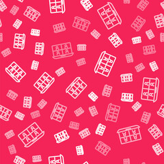 White line Video chat conference icon isolated seamless pattern on red background. Online meeting work form home. Remote project management. Vector