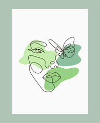Abstract poster with woman line face. Vector abstract background concept.