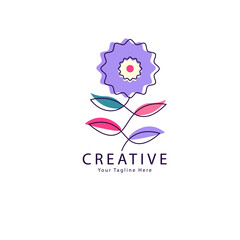 vector logo template doodle flower emblem frame and logo with letter composition beauty studio design concept for beauty salon,
