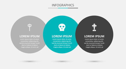 Set Skull, Trident devil and Tombstone with cross. Business infographic template. Vector