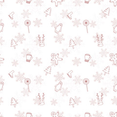 Fototapeta na wymiar Christmas repeat pattern created with Christmas object outline shapes, Seamless Christmas pattern.