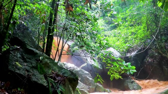 Wang Sao Thong Waterfall in tropical rainforest Koh Samui Thailand.