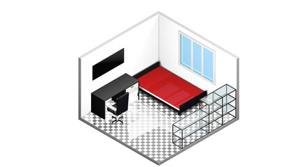 It is black white 3D render room. It is modern room.