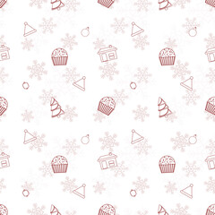 Christmas repeat pattern created with Christmas object outline shapes, Seamless Christmas pattern.