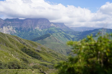 Landscape with sky and clouds. Rocks and hills