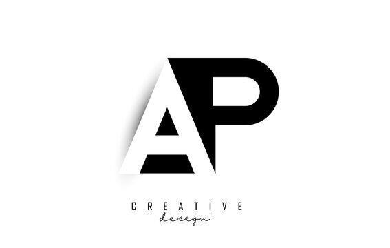 Letters AP Logo with black and white negative space design. Letters A and P with geometric typography.
