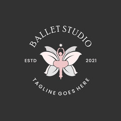 Ballet Studio Logo Design, Ballerina Dancing Vector Design Inspiration