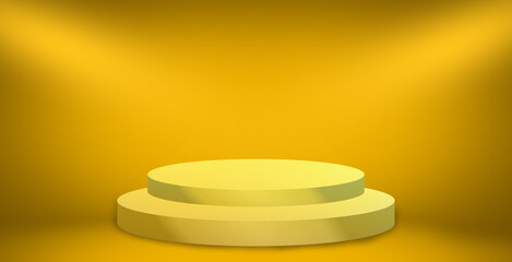 illustration of Gold product background stand or podium pedestal on advertising display with blank background.