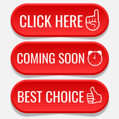 Red stickers. Sticker set, badges vector templates. Click here. Coming soon. Best choice