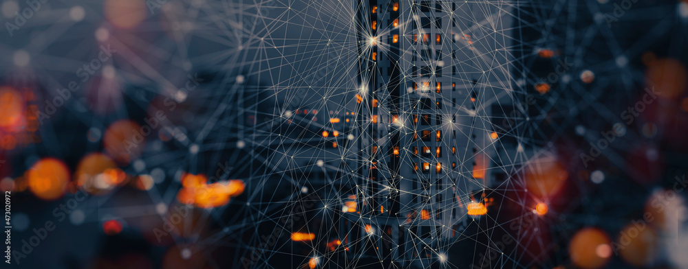 Aufkleber Innovation future Wireless network and Connection technology concept with Abstract city background
