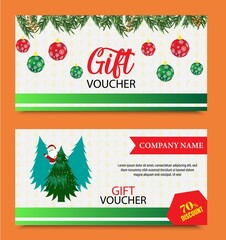 Gift voucher template with Christmas tree and modern pattern.