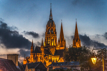 Illuminated Cathedral Nights Lights Church Bayeux Normandy France
