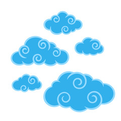 Swirl Chinese Clouds Isolated on White Background. Cute Illustration for Decorating Sky, Weather Forecast, Fabric Print. Sketch Template in Cartoon Outline Style. Kids cartoon style.
