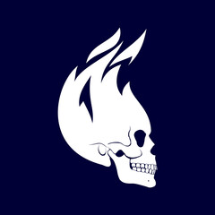 White Burning Skull Profile Design Element on White Backdrop